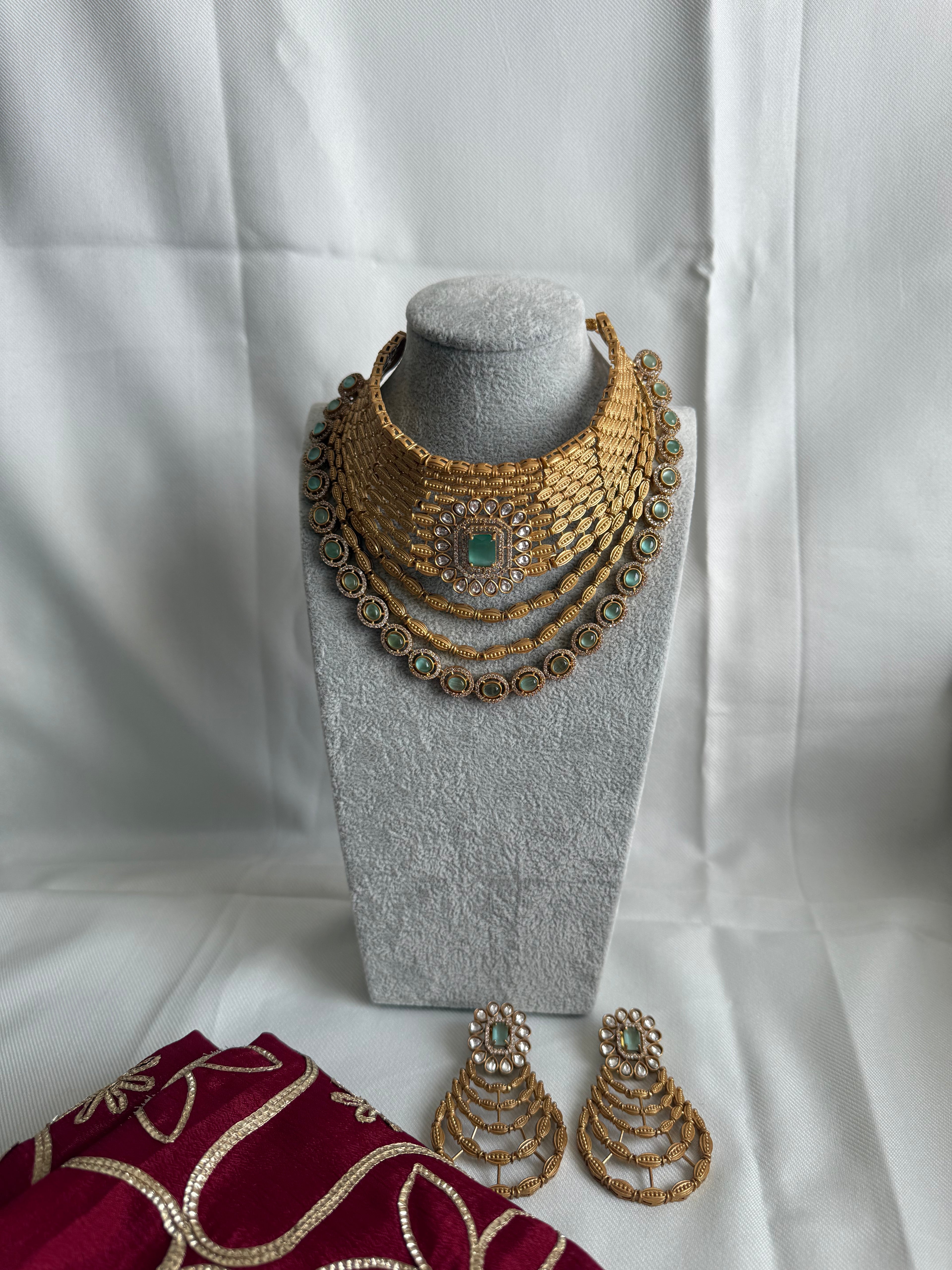 Choker Set & Earrings with Mint Green Detailing