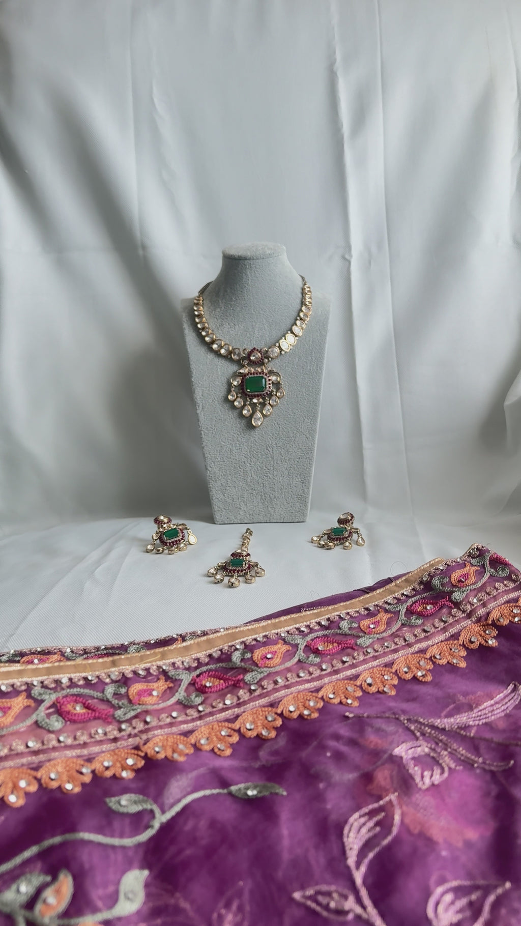 Emerald Green Necklace w/ Mang Tikka & Earrings