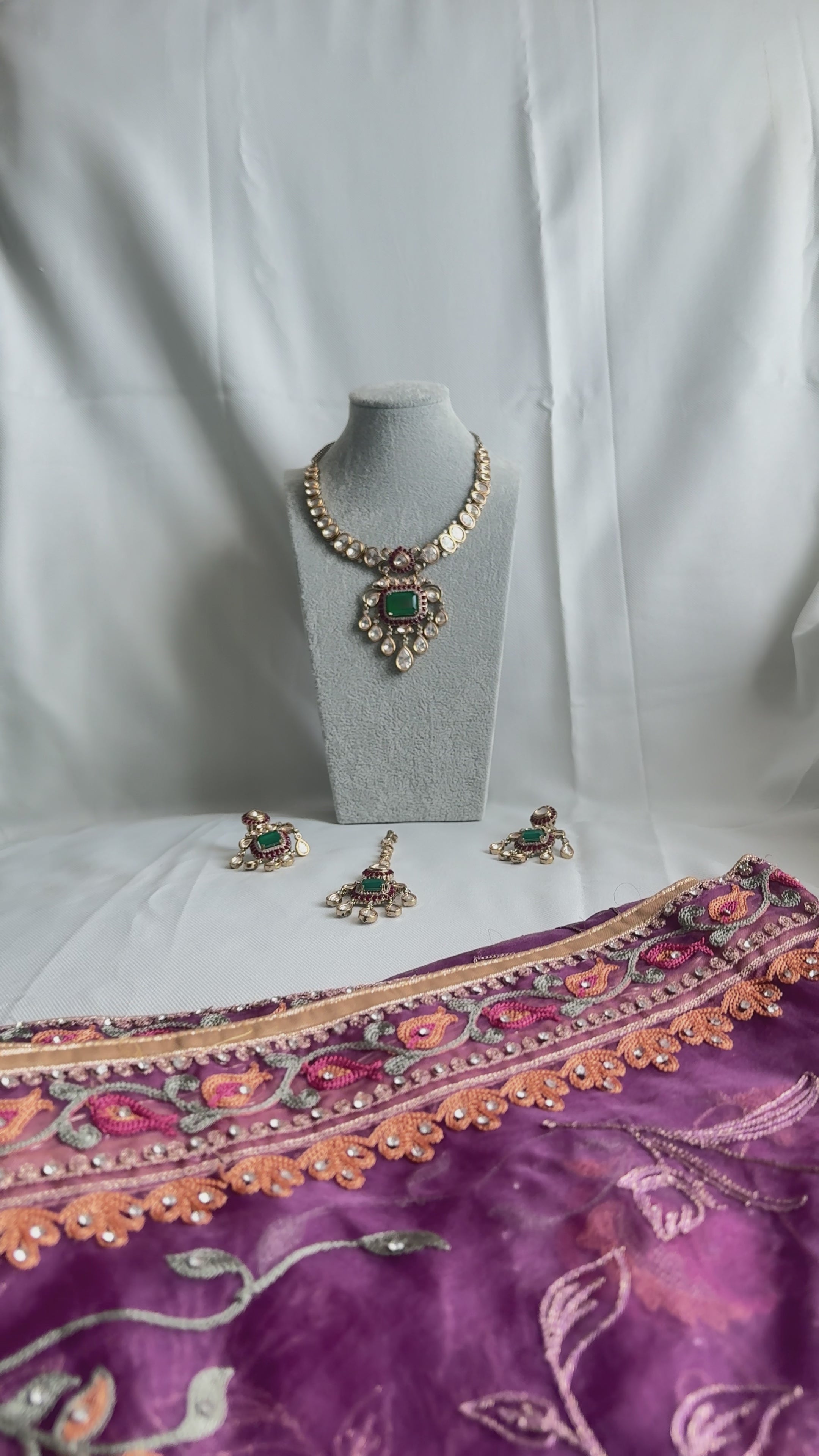 Emerald Green Necklace w/ Mang Tikka & Earrings